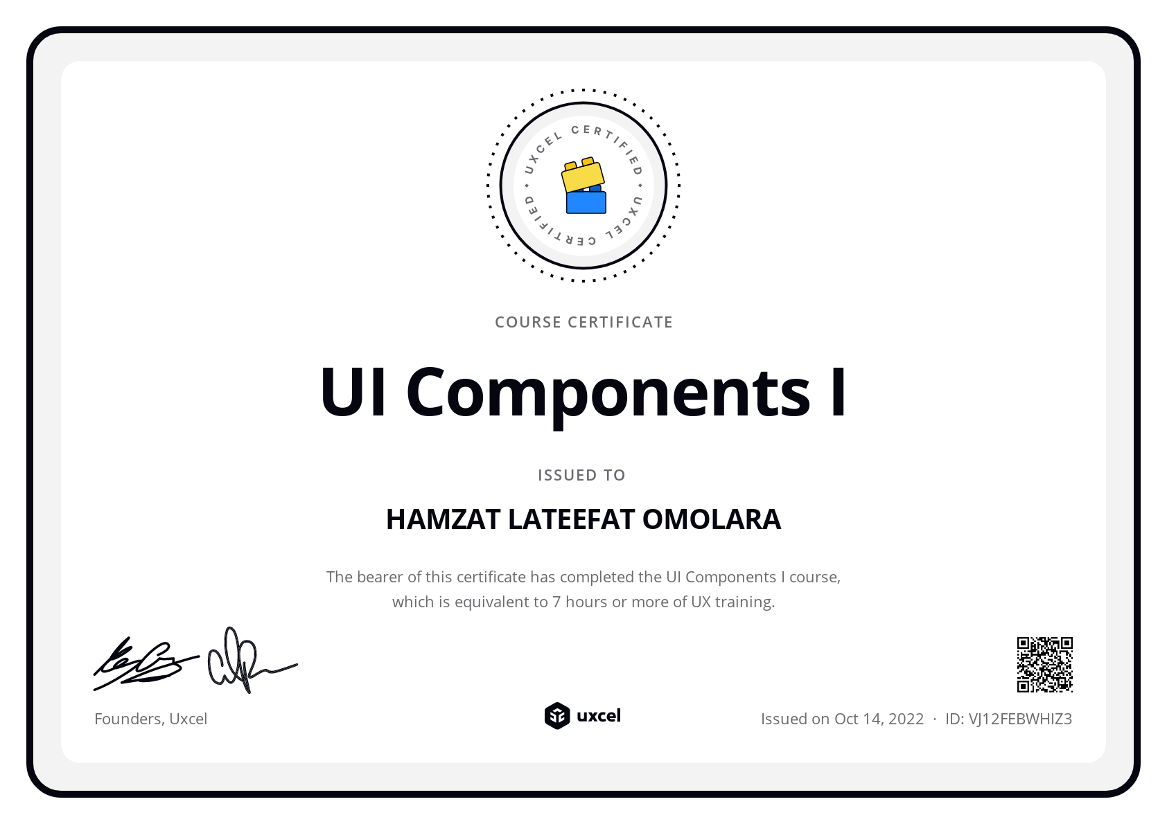 HAMZAT LATEEFAT OMOLARA's certificate